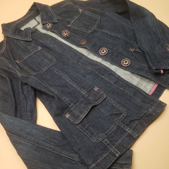 Luii Anthropologie Womens Denim Jacket Big Buttons Cargo Pockets Size Medium - Picture 7 of 10